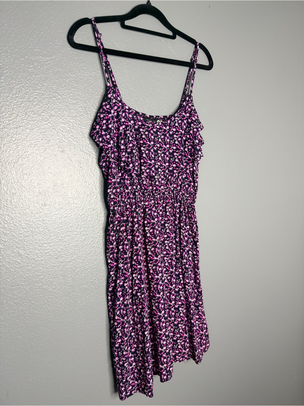 Cotton On Women Small Dress Black Pink Floral Ruffle Sundress Adjustable Straps